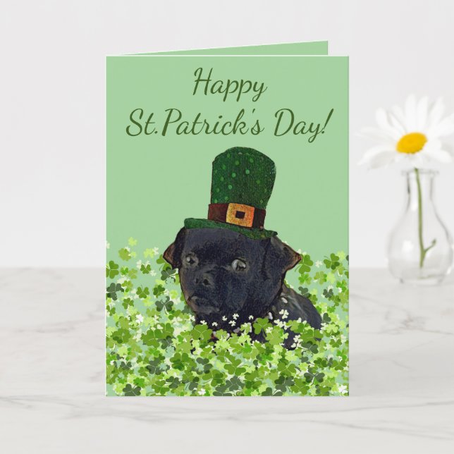 Mops Chug Dog St. Patrick's Day Karte (Kleine Pflanze)