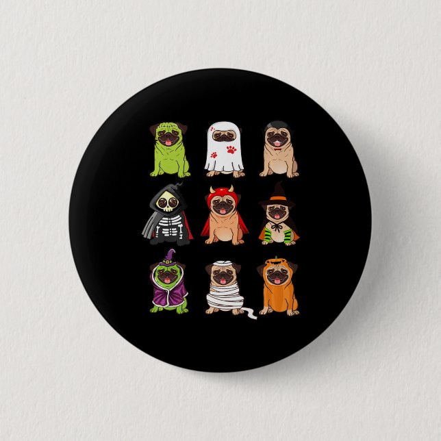 Mops Collection Happy Pugoween Halloween Spooky Co Button (Vorderseite)