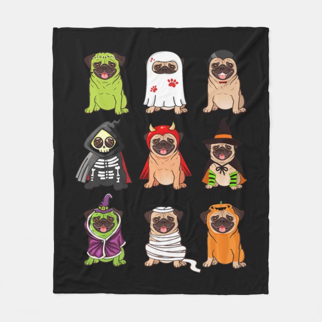 Mops Collection Happy Pugoween Halloween Spooky Co Fleecedecke (Vorderseite)