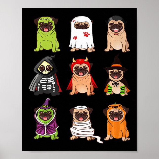 Mops Collection Happy Pugoween Halloween Spooky Co Poster (Vorne)
