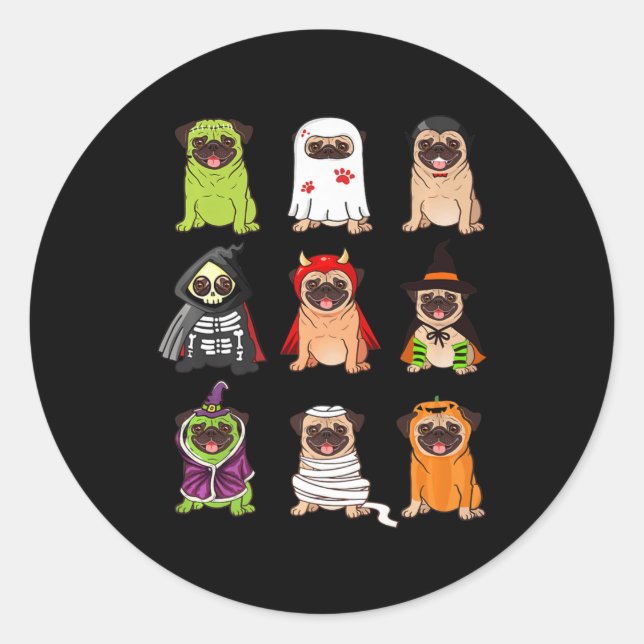 Mops Collection Happy Pugoween Halloween Spooky Co Runder Aufkleber (Vorderseite)