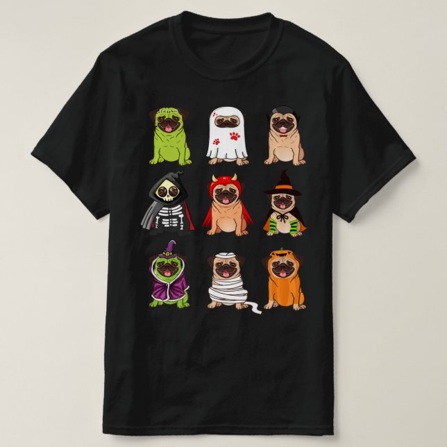 Mops Collection Happy Pugoween Halloween Spooky Co T-Shirt (Design vorne)