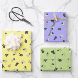 Mops Confetti - gelb, lila, grün  Geschenkpapier Set