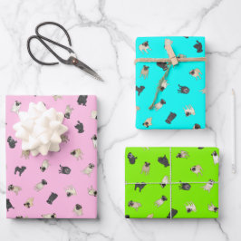 Mops Confetti - Kaugummi pink, türkis, grün  Geschenkpapier Set