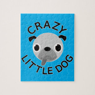 Mops Crazy kleiner Hund auf blau Puzzle
