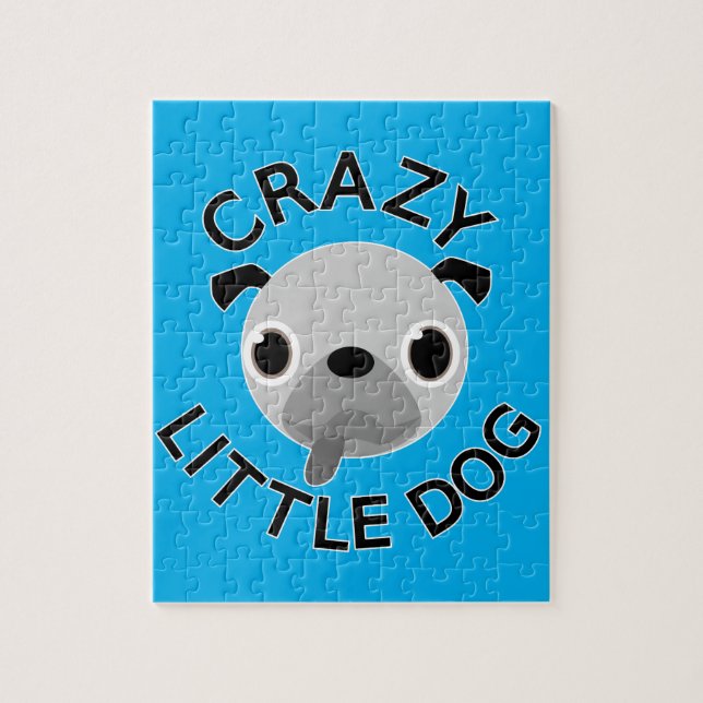 Mops Crazy kleiner Hund auf blau Puzzle (Vertikal)