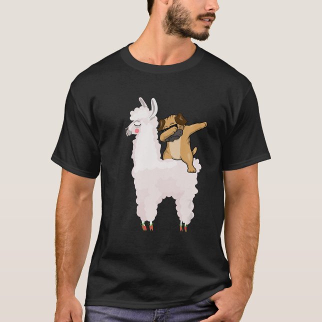 Mops Dabbing Reiten Llama Niedlichen Tiere T Shirt (Vorderseite)