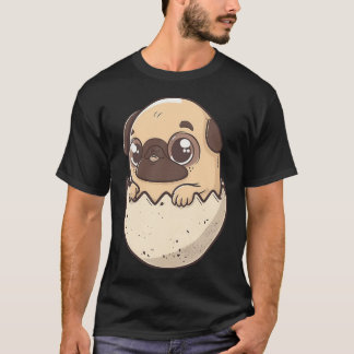 Mops, der aus einem Ei schlüpft, kawaii Chibi-Hund T-Shirt