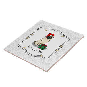 Mops der Weihnachtszeit (helle Weihnachtsmannmütze Fliese