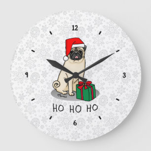 Mops der Weihnachtszeit (helle Weihnachtsmannmütze Große Wanduhr