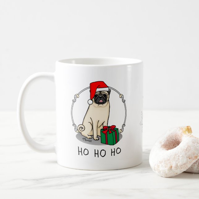 Mops der Weihnachtszeit (helle Weihnachtsmannmütze Kaffeetasse (Mit Donut)