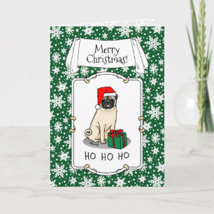 Mops der Weihnachtszeit (helle Weihnachtsmannmütze Karte