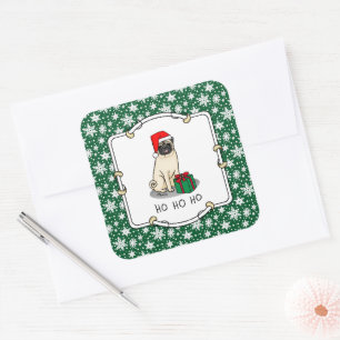 Mops der Weihnachtszeit (helle Weihnachtsmannmütze Quadratischer Aufkleber