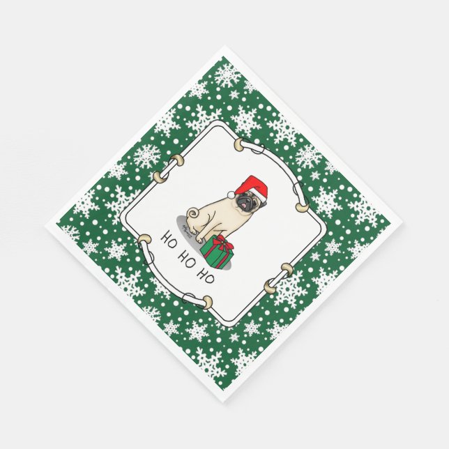 Mops der Weihnachtszeit (helle Weihnachtsmannmütze Serviette (Ecke)