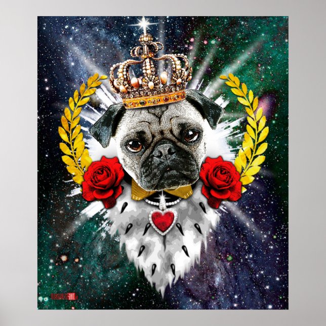 Mops des Königs mit Krone + Rote Rosen Poster (Vorne)