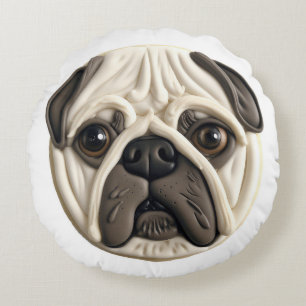 Mops Dog 3D Inspiriert Rundes Kissen