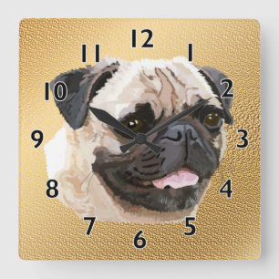 Mops Dog Art Quadratische Wanduhr