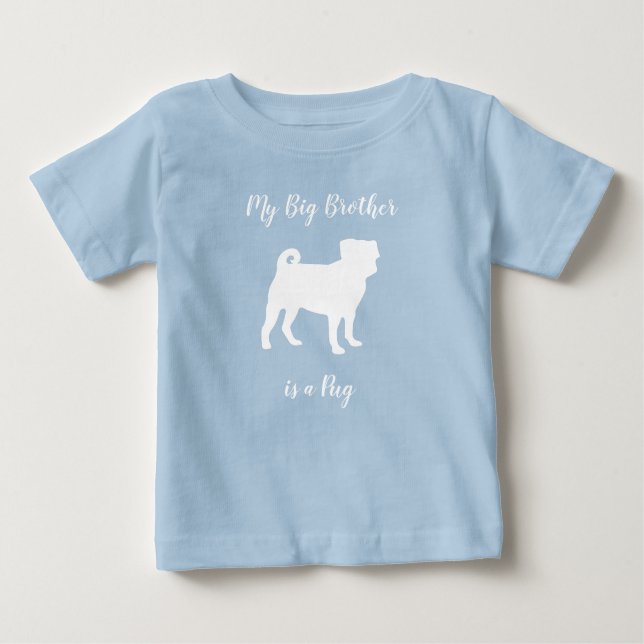 Mops Dog Baby Dusche Blue Puppy Boy Baby T-shirt (Vorderseite)