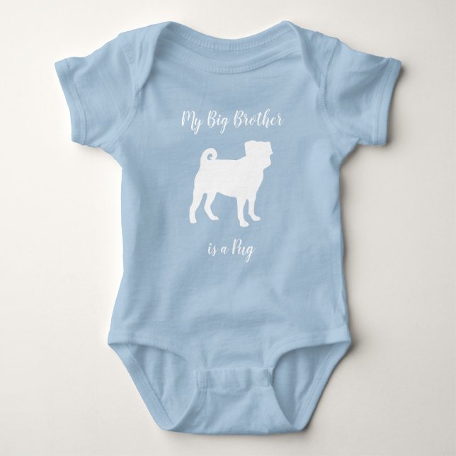 Mops Dog Baby Dusche Blue Puppy Boy Strampler (Vorderseite)