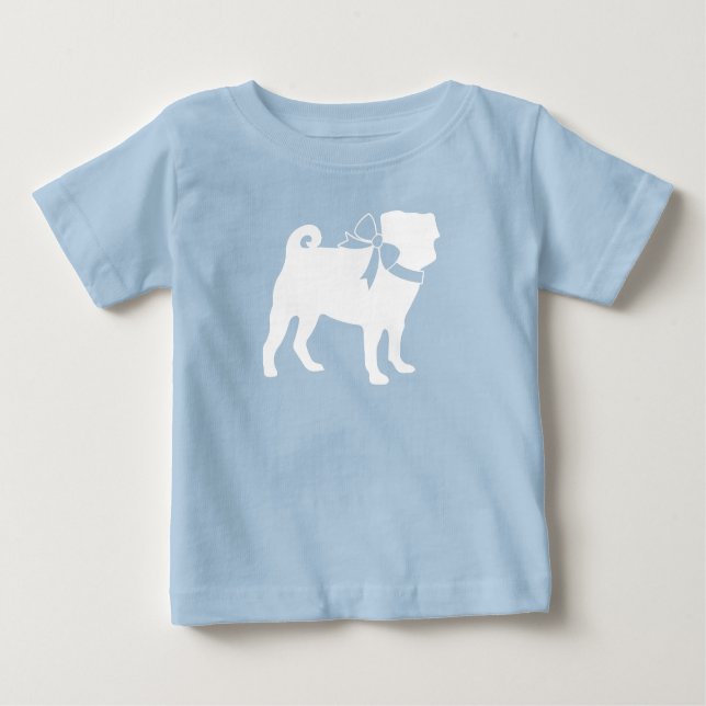 Mops Dog Baby Shower Blue mit Bow Baby T-shirt (Vorderseite)