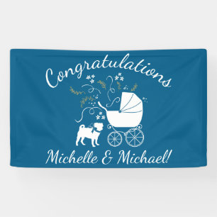 Mops Dog Baby Shower Blue mit Bow Banner