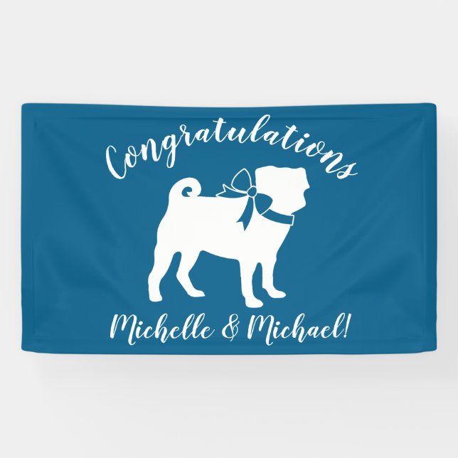 Mops Dog Baby Shower Blue mit Bow Banner (Horizontal)