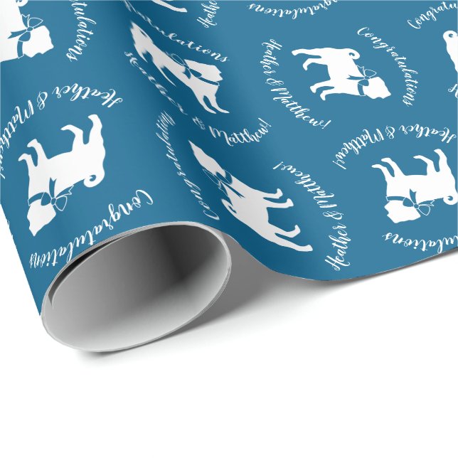 Mops Dog Baby Shower Blue mit Bow Geschenkpapier (Rolleneckpunkt)