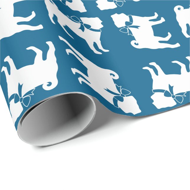 Mops Dog Baby Shower Blue mit Bow Geschenkpapier (Rolleneckpunkt)