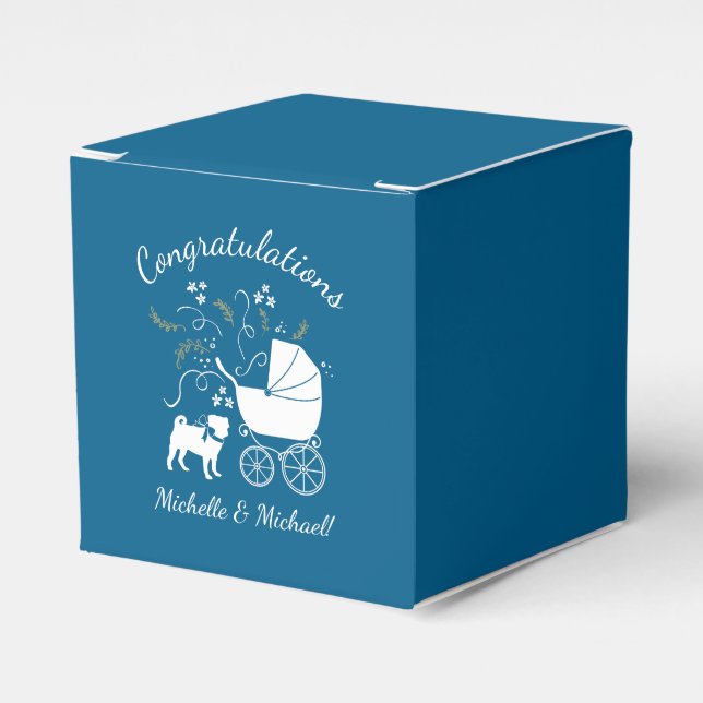 Mops Dog Baby Shower Blue mit Bow Geschenkschachtel (Vorderseite)