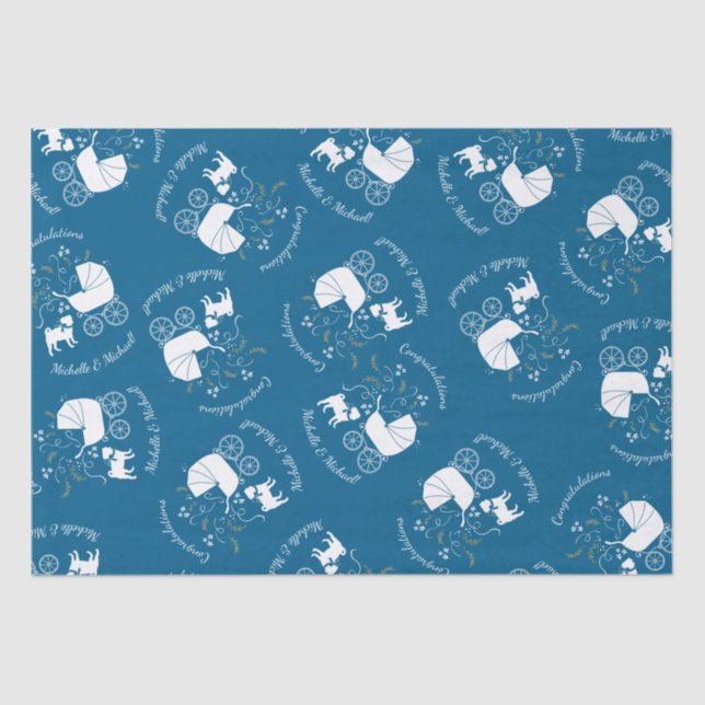 Mops Dog Baby Shower Blue mit Bow Seidenpapier (Vorderseite)