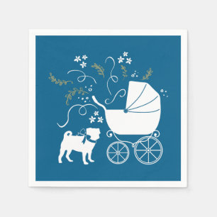 Mops Dog Baby Shower Blue mit Bow Serviette