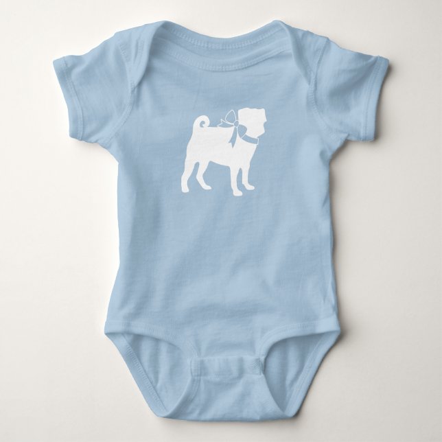 Mops Dog Baby Shower Blue mit Bow Strampler (Vorderseite)