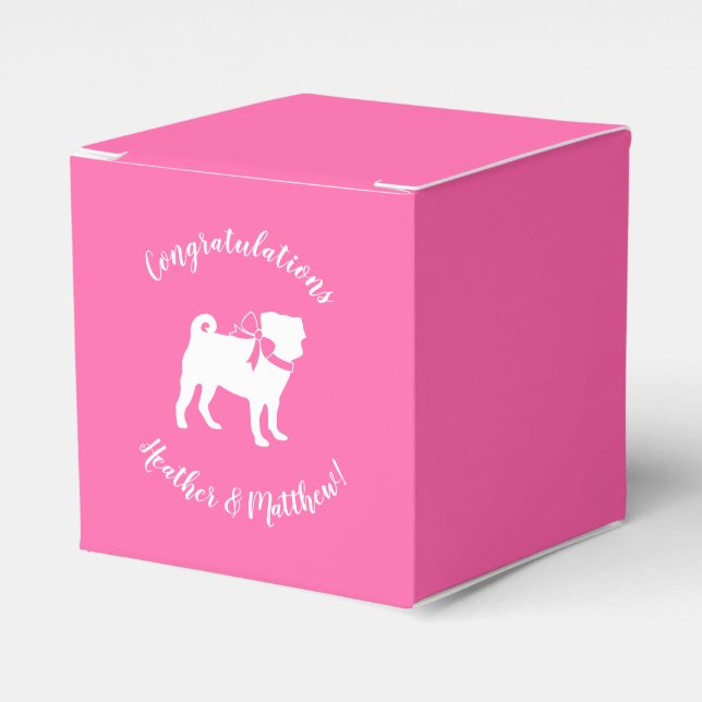 Mops Dog Babydusche Mädchen Pink mit Bow Geschenkschachtel (Vorderseite)