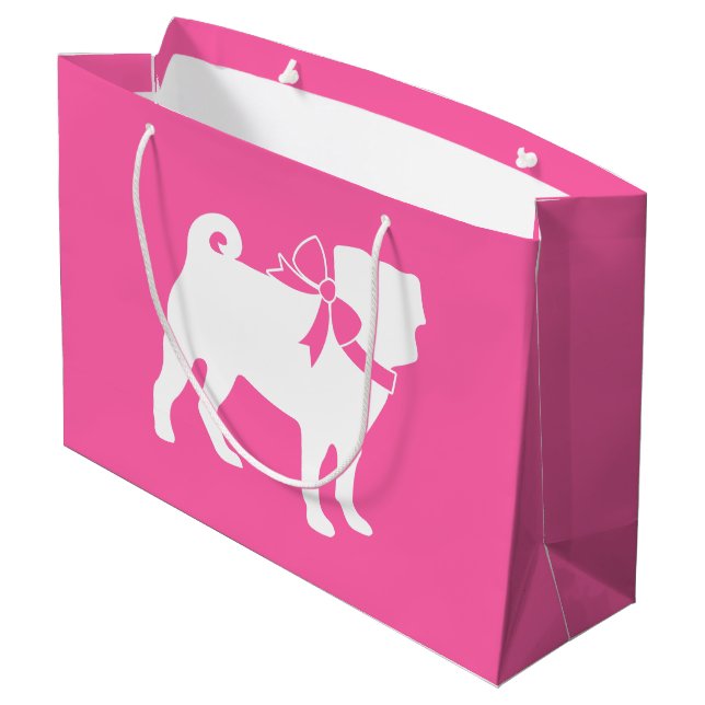 Mops Dog Babydusche Mädchen Pink mit Bow Große Geschenktüte (Rückseite Schrägansicht)
