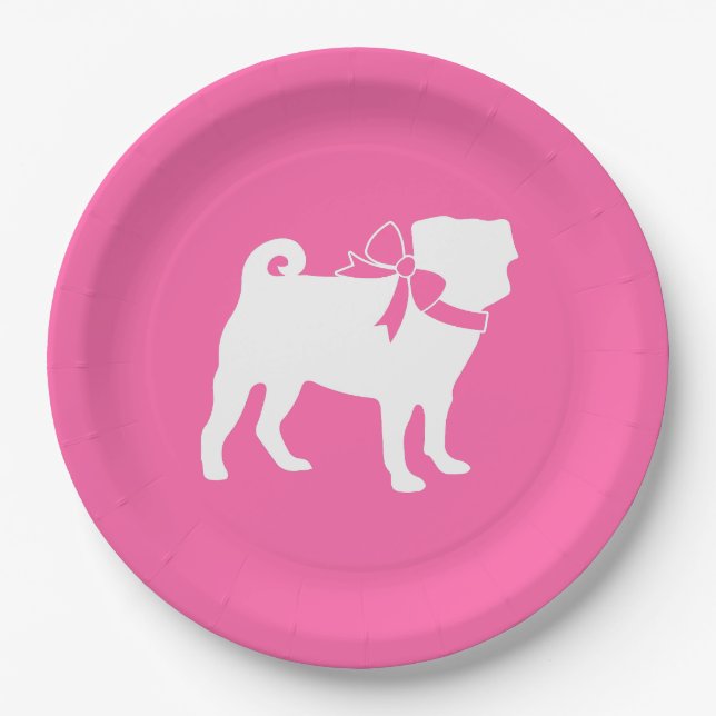 Mops Dog Babydusche Mädchen Pink mit Bow Pappteller (Vorderseite)