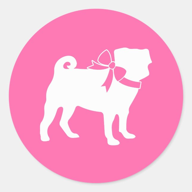 Mops Dog Babydusche Mädchen Pink mit Bow Runder Aufkleber (Vorderseite)