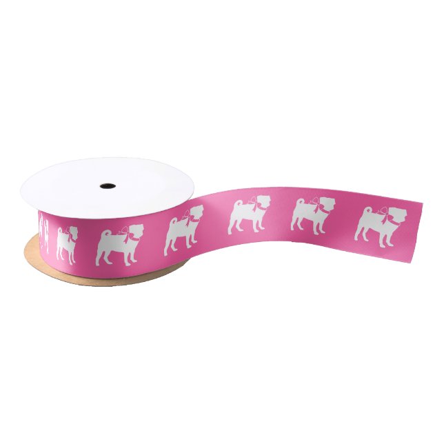 Mops Dog Babydusche Mädchen Pink mit Bow Satinband (Spule)