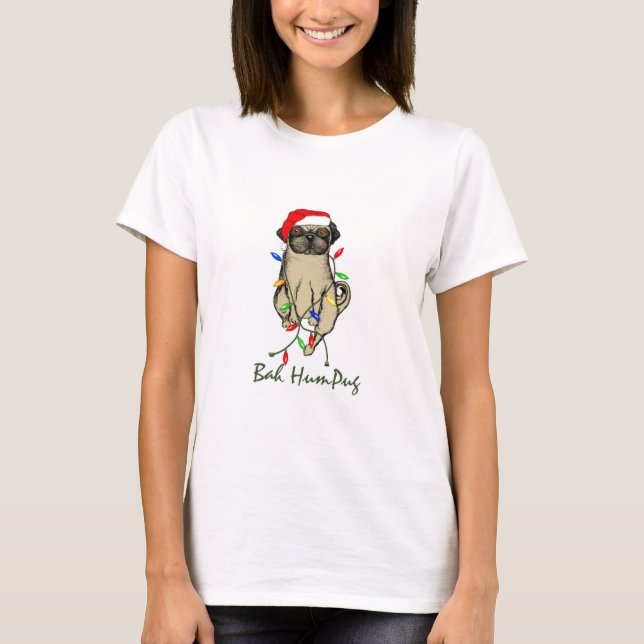 Mops Dog Bah Humpug Weihnachten T-Shirt (Vorderseite)