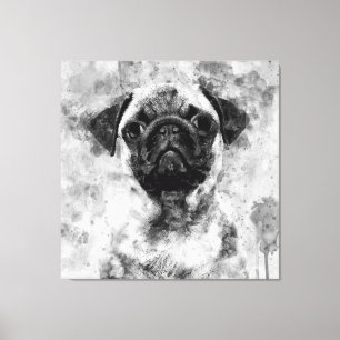 Mops Dog Black and White Watercolor 01 Leinwanddruck
