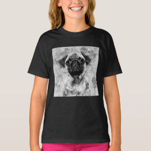 Mops Dog Black and White Watercolor 01 T-Shirt