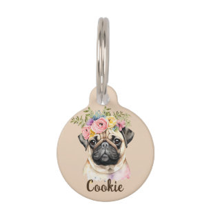 MOPS Dog Blume Aquarellfarben Haustiermarke
