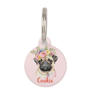 MOPS Dog Blume Aquarellfarben Haustiermarke