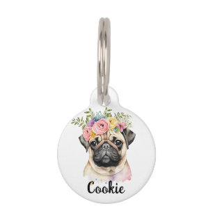 MOPS Dog Blume Aquarellfarben Haustiermarke