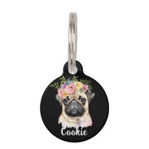 MOPS Dog Blume Aquarellfarben Haustiermarke
