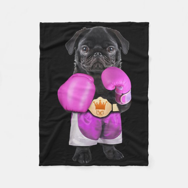 Mops Dog Boxing Funny Fitness Gym Workout Fleecedecke (Vorderseite)