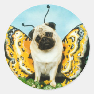 Mops Dog Butterfly Runder Aufkleber