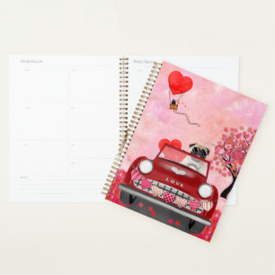 Mops Dog Car mit Herzvalentiner Planer