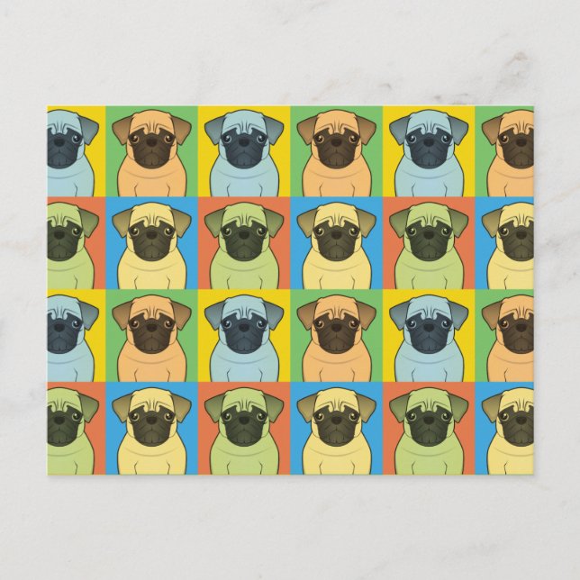 Mops Dog Cartoon Pop-Art Postkarte (Vorderseite)