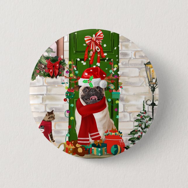 Mops Dog Christmas Button (Vorderseite)