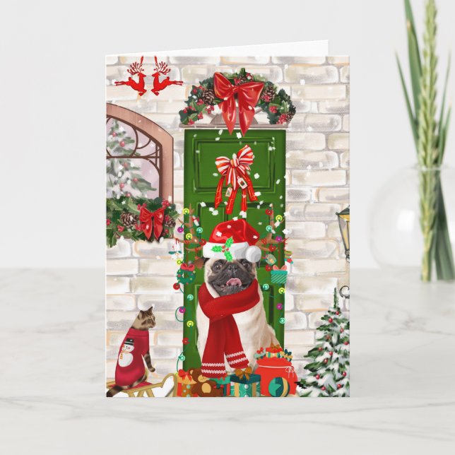 Mops Dog Christmas Karte (Vorderseite)